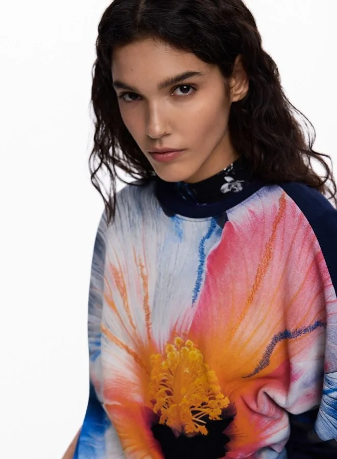 Desigual Multicolour Sweatshirt With Large Flower for Women | Best Price UAE