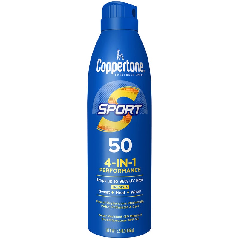 Coppertone Sport Sunscreen Spray, Broad Spectrum SPF 50 Water Resistant Spray Sunscreen, 5.5 Oz - Image 1