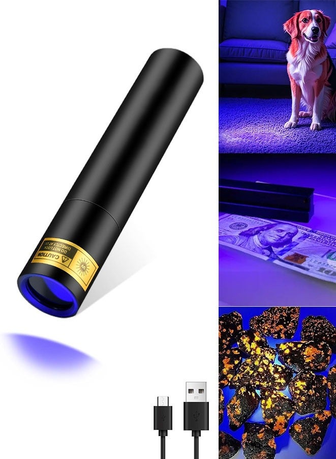 Muyixin فلاشلايت ضوء أسود UV ميني 365nm - قابلة لإعادة الشحن USB فلاشلايت LED فوق بنفسجي قوية للكشف عن البقع والتخييم والطوارئ - Image 1