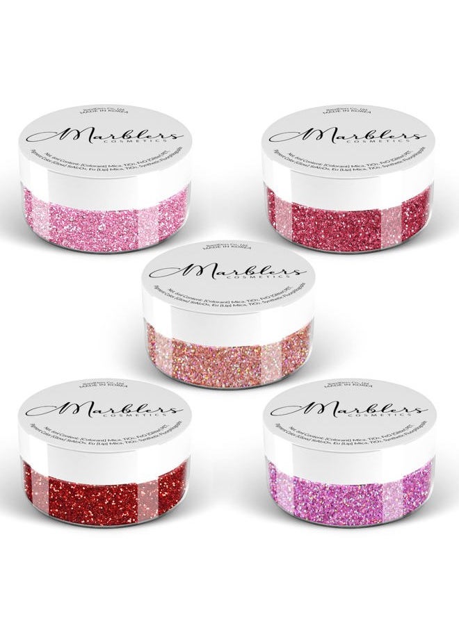 MARBLERS Cosmetic Grade Fine Glitter 5-Pack [Pink Vibe] 0.90oz (25g) | Non-Toxic | Vegan | Cruelty-Free | Eyeshadow, Nail Polish, Nail Art | Festival, Rave & Party Makeup | Body & Face  - Image 1
