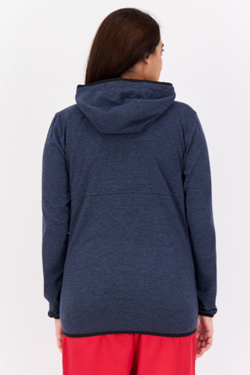 American Eagle Women Heather Long Sleeves Hooded Sweatshirts, Dark Navy - Image 3