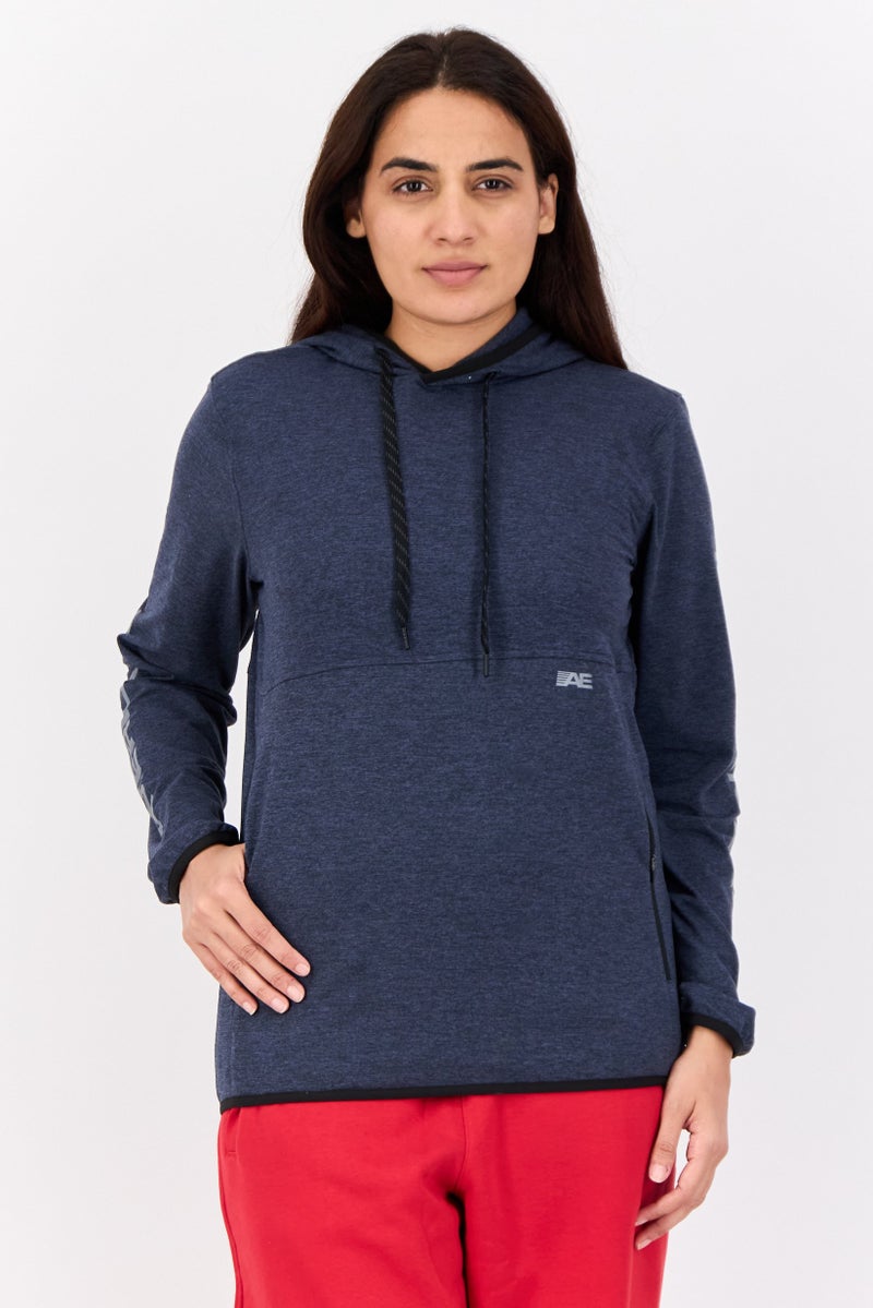 American Eagle Women Heather Long Sleeves Hooded Sweatshirts, Dark Navy - Image 1