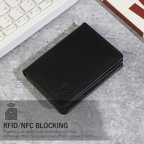 FOXHACKLE Leather Credit Card Holder For Men and Women, Small RFID Blocking Bifold Wallet (With ID Slot, Matte Black) - Image 3