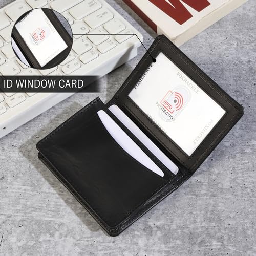 FOXHACKLE Leather Credit Card Holder For Men and Women, Small RFID Blocking Bifold Wallet (With ID Slot, Matte Black) - Image 4
