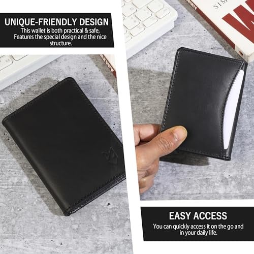 FOXHACKLE Leather Credit Card Holder For Men and Women, Small RFID Blocking Bifold Wallet (With ID Slot, Matte Black) - Image 5