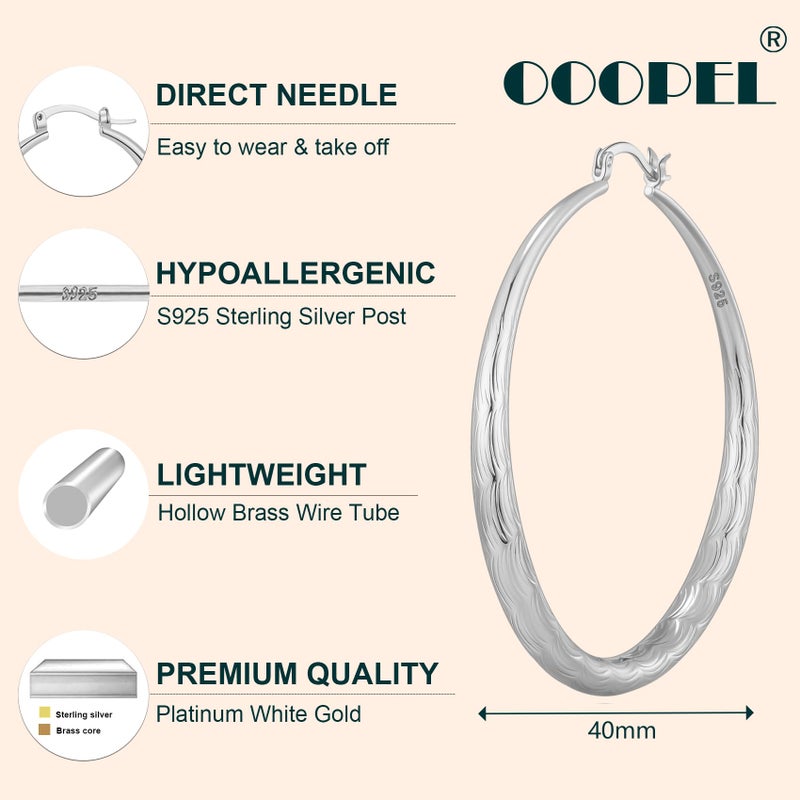 OOOPEL Sterling Silver Hoop Earrings for Women Hypoallergenic Lightweight Women's Hoop Earrings Thick Silver Hoops Big Large Silver Hoops for Women - Image 3