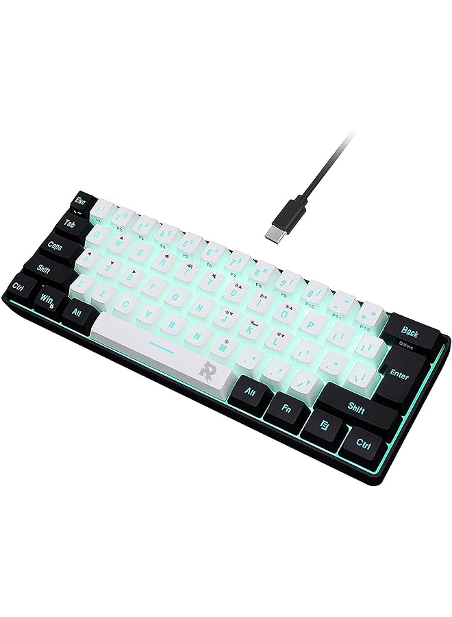 Rock Pow 60% Wired Gaming Keyboard Rgb Backlit Ultra Compact Mini Keyboard Waterproof Small Compact 61 Keys Keyboard For Pc Mac Gamer Typist Travel Easy To Carry On Business Trip Black White