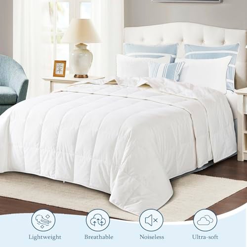 Globon Summer Down ComforterBlanket Queen Size, Extra Lightweight Duvet Insert for Hot Sleepers, Noiseless & Extra Soft,90x90 inches,10 Ounce Fill Weight, White - Image 2