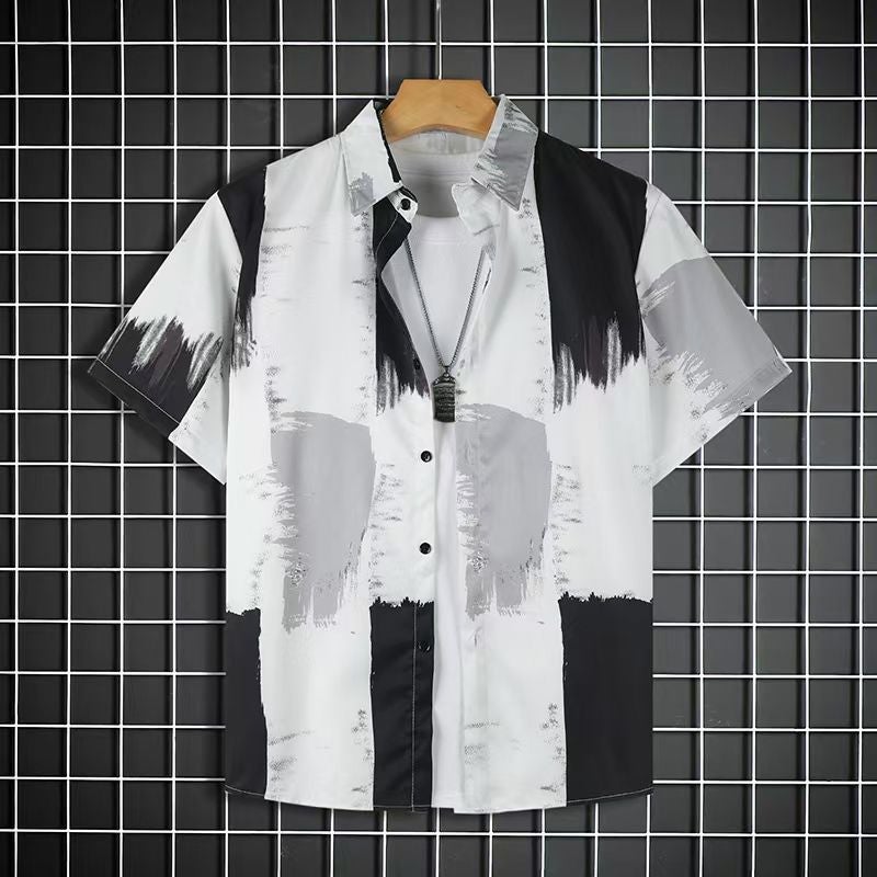 Generic Beach suit Summer Short-sleeved Fashionable Shirt plus size Loose Hawaiian Mens Casual Shorts Collocation Couple Fb-207#Shirt [single pack] 