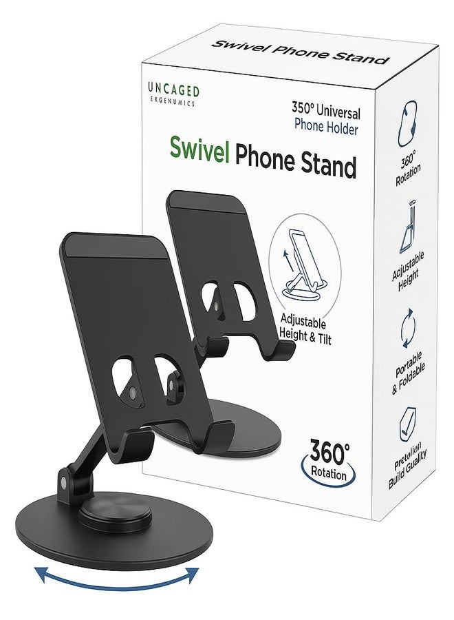 Uncaged Ergonomics 360° Swivel Rotating Adjustable Phone Stand for Desk, Portable & Foldable Cell Phone Stand for Desk, Compact Mobile Stand for Tabletop, Office, Kitchen & Bedroom (Black) - Image 1