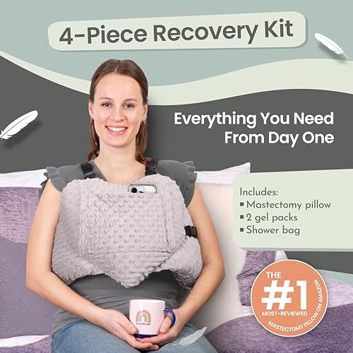 MOYOAMA Post Mastectomy Pillow Heart - 4 Pcs Protective Set - Cozy Hand Muff & 5 Built-in Pockets - Breast Surgery Must Haves,Breast Reduction Recovery Supplies, Breast Augmentation,Post Op Essentials - Image 2