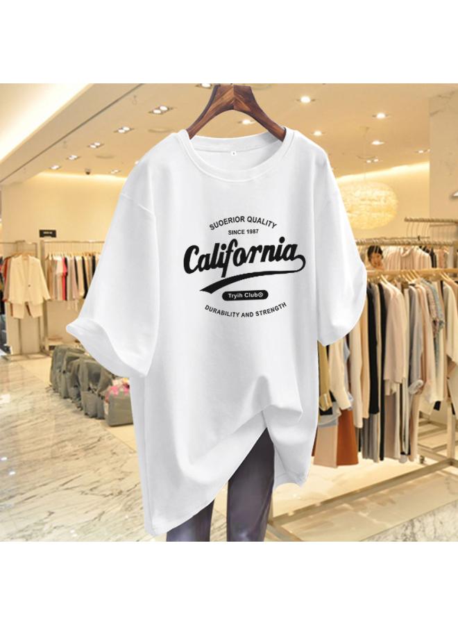 VUELO Casual Mid-length Short-sleeved T-shirt Women's Summer New Loose Slimming Letter Printed Half-sleeved Top 