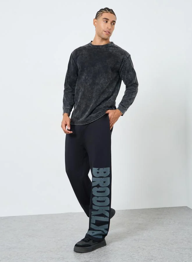 Styli Men Black Brooklyn Slogan Joggers