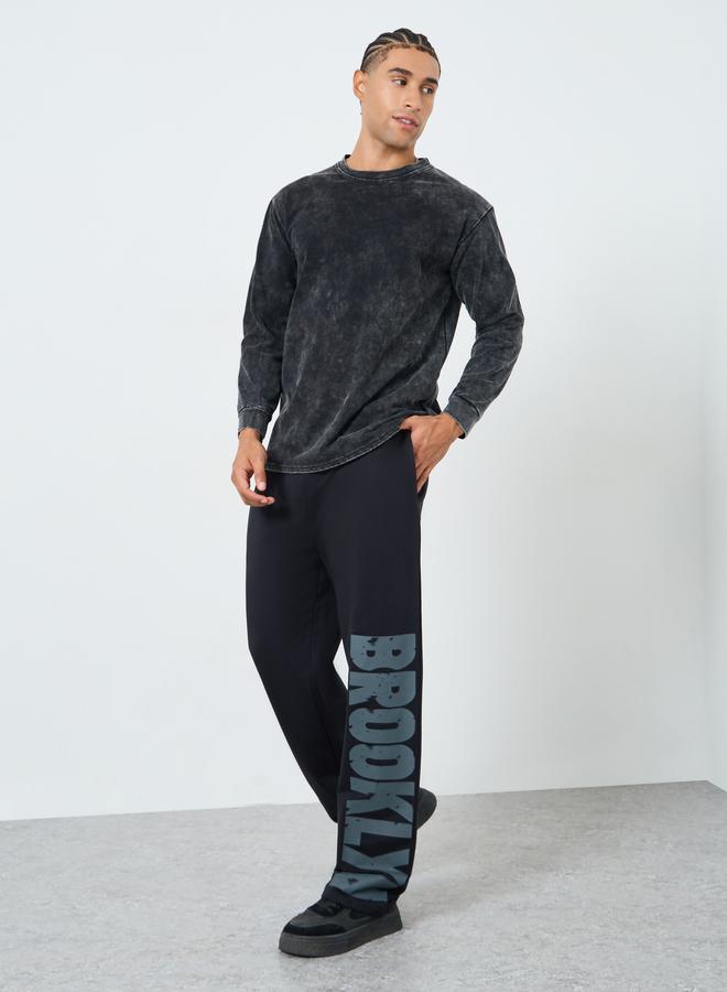 Styli Men Black Brooklyn Slogan Joggers - Image 2