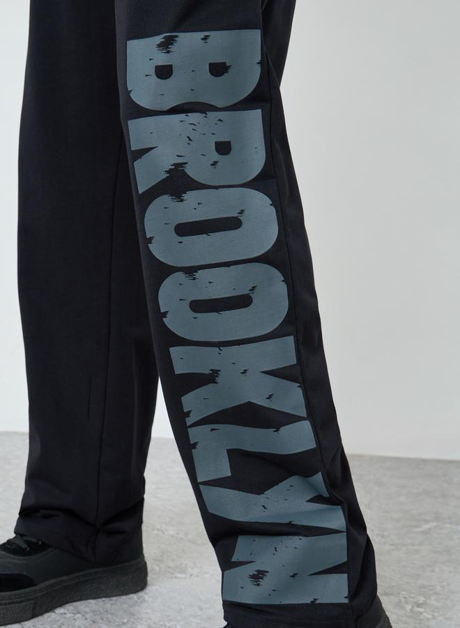 Styli Men Black Brooklyn Slogan Joggers - Image 4
