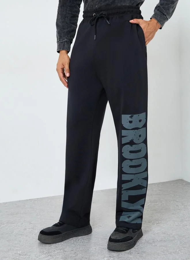 Men Black Brooklyn Slogan Joggers