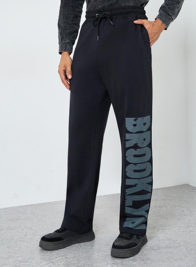 Styli Men Black Brooklyn Slogan Joggers - Image 1