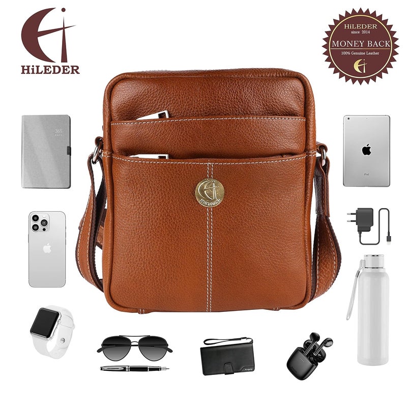 HiLEDER 100% Pure Genuine Leather Utility 7 inch Travel Office Ipad Tab Bag - Image 4