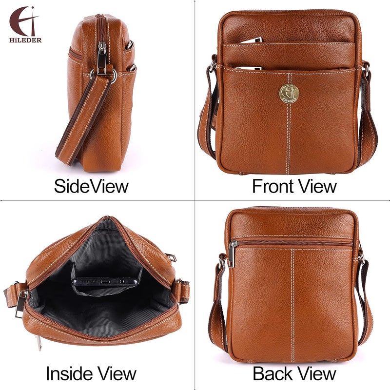 HiLEDER 100% Pure Genuine Leather Utility 7 inch Travel Office Ipad Tab Bag - Image 2