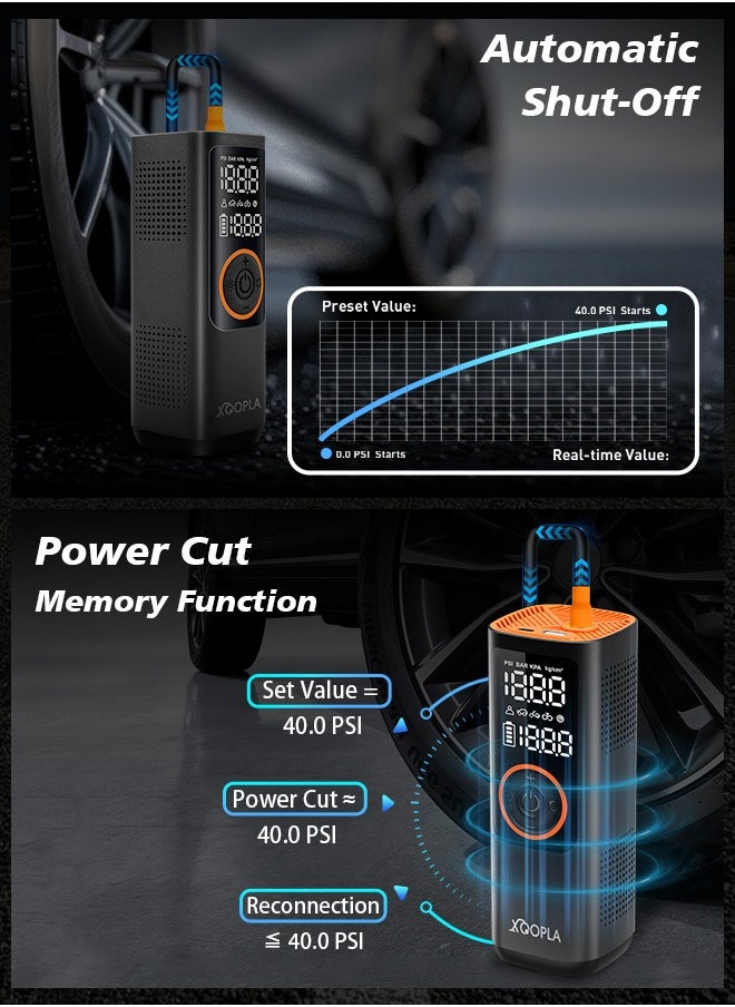 Xoopla - Car Tyre Inflators 150PSI Portable Air Compressor ，Automatically Stop Tire Inflator ，Car Air Pump with Digital LCD Display And Emergency lighting 5 Modes Electric Pump for Car Bike Ball Motorcycle，7500mAh Battery and Power Bank Function - Image 1
