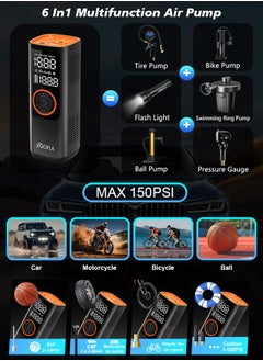 Xoopla Car Tyre Inflators 150PSI Portable Air Compressor ，Automatically Stop Tire Inflator ，Car Air Pump with Digital LCD Display And Emergency lighting 5 Modes Electric Pump for Car Bike Ball Motorcycle，7500mAh Battery and Power Bank Function  - Image 4
