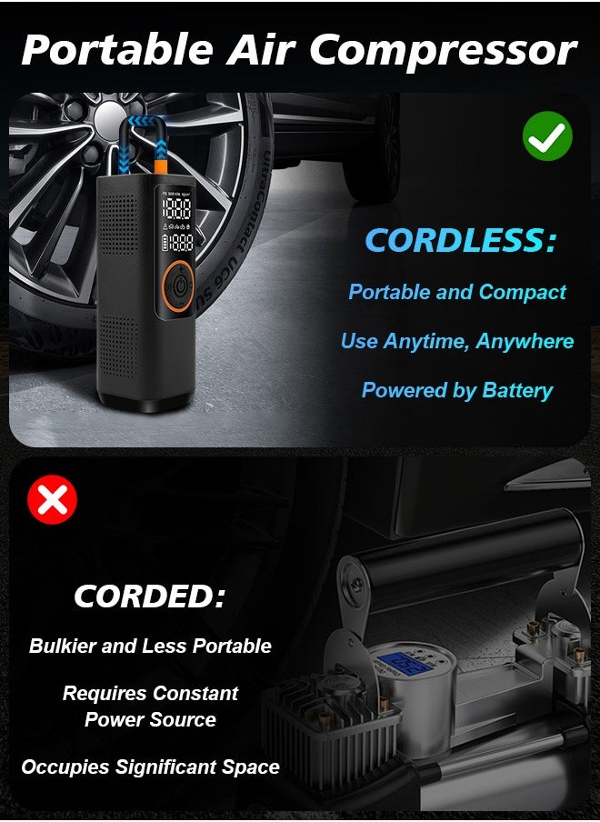 Xoopla - Car Tyre Inflators 150PSI Portable Air Compressor ，Automatically Stop Tire Inflator ，Car Air Pump with Digital LCD Display And Emergency lighting 5 Modes Electric Pump for Car Bike Ball Motorcycle，7500mAh Battery and Power Bank Function - Image 1