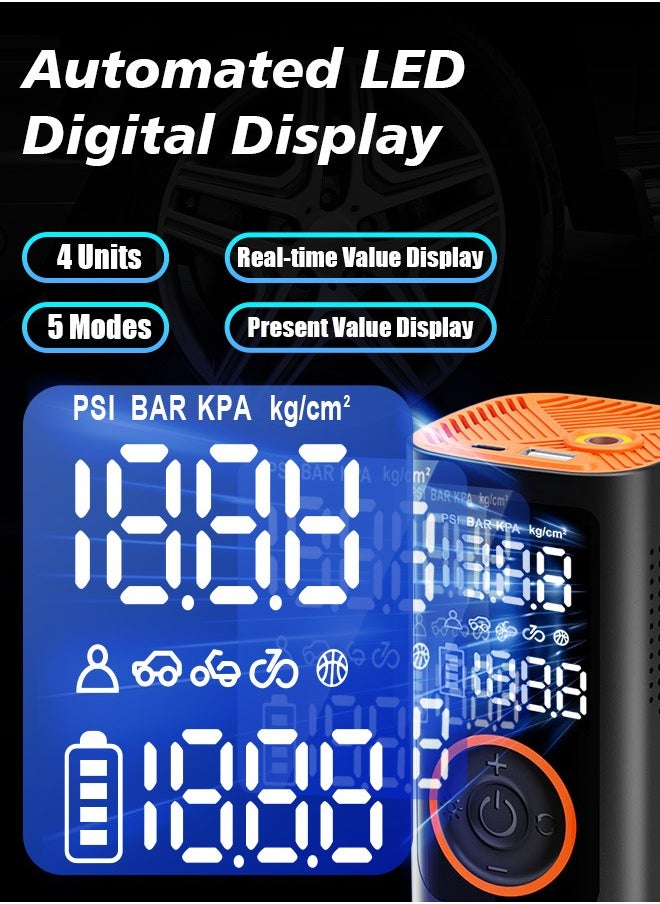 Xoopla - Car Tyre Inflators 150PSI Portable Air Compressor ，Automatically Stop Tire Inflator ，Car Air Pump with Digital LCD Display And Emergency lighting 5 Modes Electric Pump for Car Bike Ball Motorcycle，7500mAh Battery and Power Bank Function - Image 1
