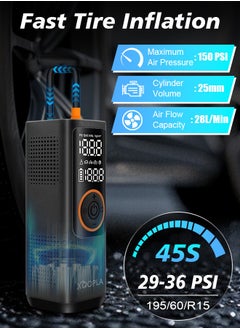 Xoopla Car Tyre Inflators 150PSI Portable Air Compressor ，Automatically Stop Tire Inflator ，Car Air Pump with Digital LCD Display And Emergency lighting 5 Modes Electric Pump for Car Bike Ball Motorcycle，7500mAh Battery and Power Bank Function  - Image 2