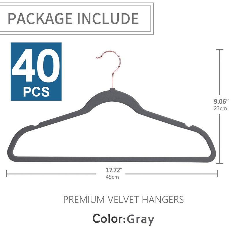 ZEPOLI - Velvet Hangers Non-Slip Velvet Hangers Premium Suit Hangers Ultra Thin Space Saving 360 Degree Swivel Hook Clothes Hangers Velvet for Suits,Coats,Jackets (40 Pack, Grey) - Image 2