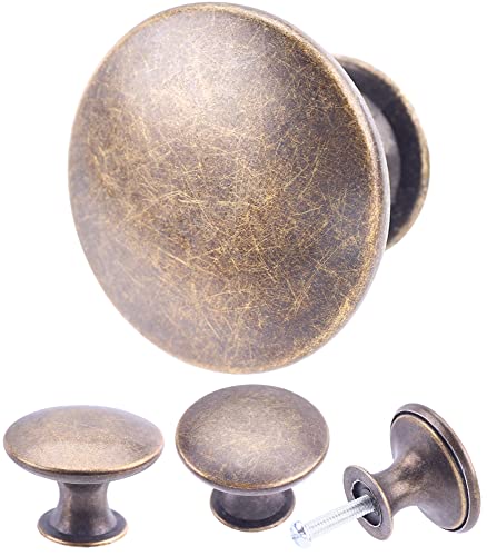 hugolem 6 Pack Breen Bronze Round Antique Brass Kitchen Cabinet Knobs Cupboard Door Knobs Drawer Handle Pulls Dresser Knobs with 7 Pcs Screws for Bathroom Drawer Door Hardware - Image 1