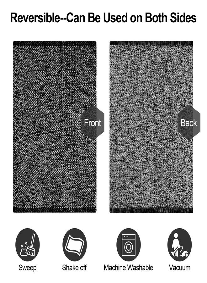 LEEVAN Washable Kitchen Rugs 2' x 4.3', Black Boho Bathroom Rugs Cotton Reversible Runner Rug, Farmhouse Entryway Rug Modern Bedroom Carpet for Foyer Laundry Proch Decor - Image 3