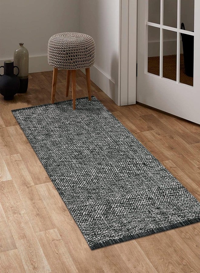 LEEVAN Washable Kitchen Rugs 2' x 4.3', Black Boho Bathroom Rugs Cotton Reversible Runner Rug, Farmhouse Entryway Rug Modern Bedroom Carpet for Foyer Laundry Proch Decor - Image 5