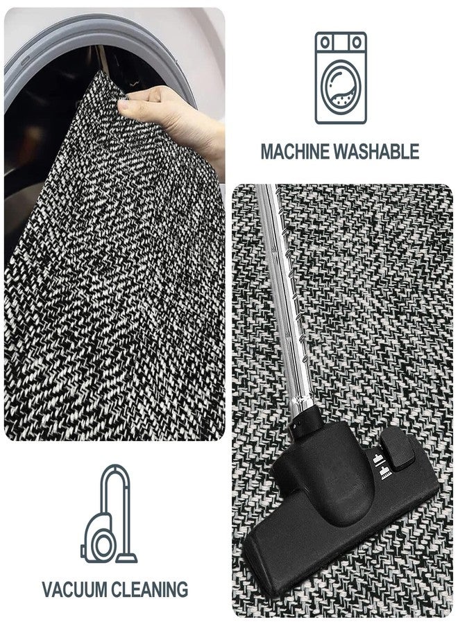 LEEVAN Washable Kitchen Rugs 2' x 4.3', Black Boho Bathroom Rugs Cotton Reversible Runner Rug, Farmhouse Entryway Rug Modern Bedroom Carpet for Foyer Laundry Proch Decor - Image 4