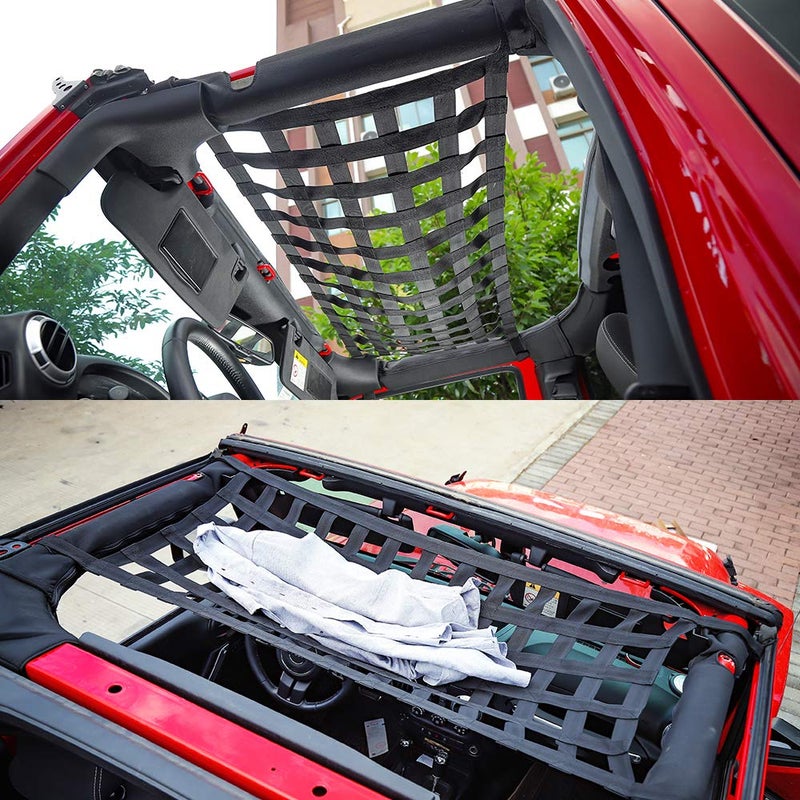 Savadicar Mesh Cargo Net Roof Top Netting Hammock for 1987-2024 Jeep Wrangler YJ TJ JK JL & Gladiator JT, Black - Image 3
