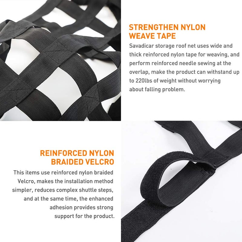 Savadicar Mesh Cargo Net Roof Top Netting Hammock for 1987-2024 Jeep Wrangler YJ TJ JK JL & Gladiator JT, Black - Image 5