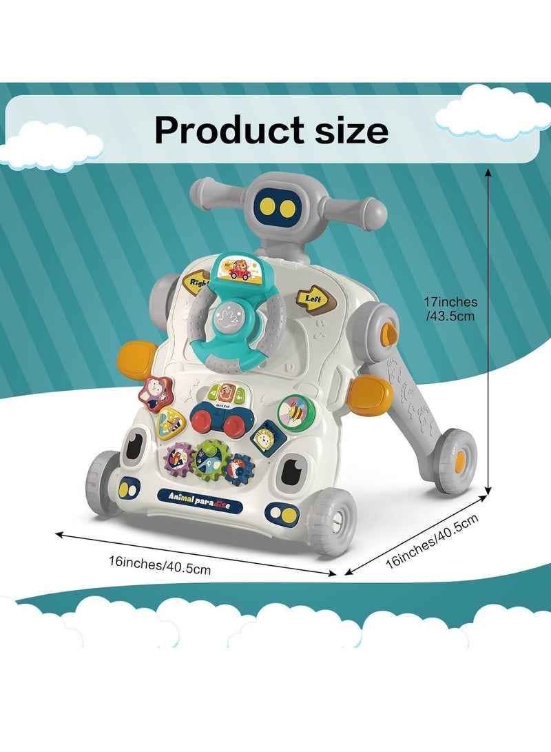 ممز بلانيت لعبة مشاية للاطفال  6 في 1، مركز أنشطة الجلوس والوقوف، طاولة لعب موسيقية للتعليم المبكر، لعبة لوحة لعب قيادة السيارة للرضع - Image 3
