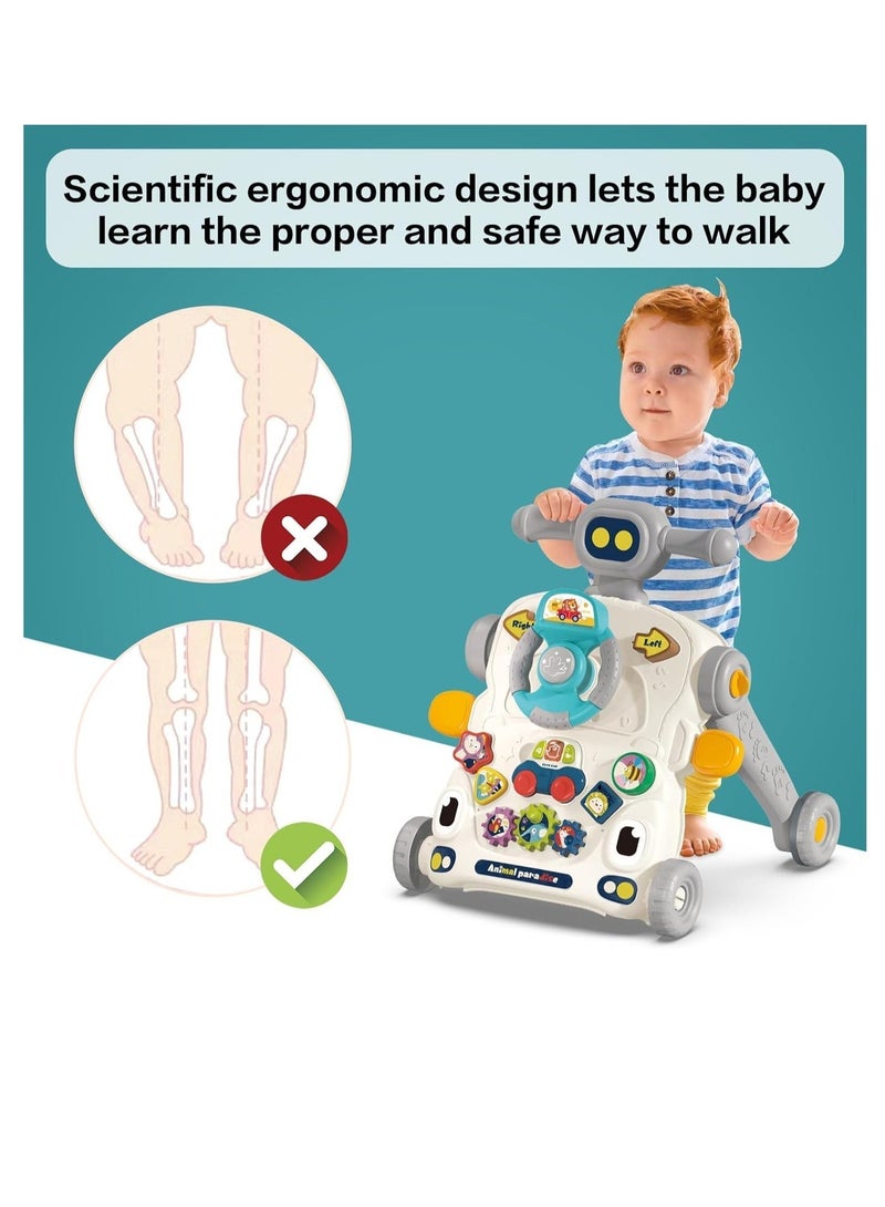ممز بلانيت لعبة مشاية للاطفال  6 في 1، مركز أنشطة الجلوس والوقوف، طاولة لعب موسيقية للتعليم المبكر، لعبة لوحة لعب قيادة السيارة للرضع - Image 2