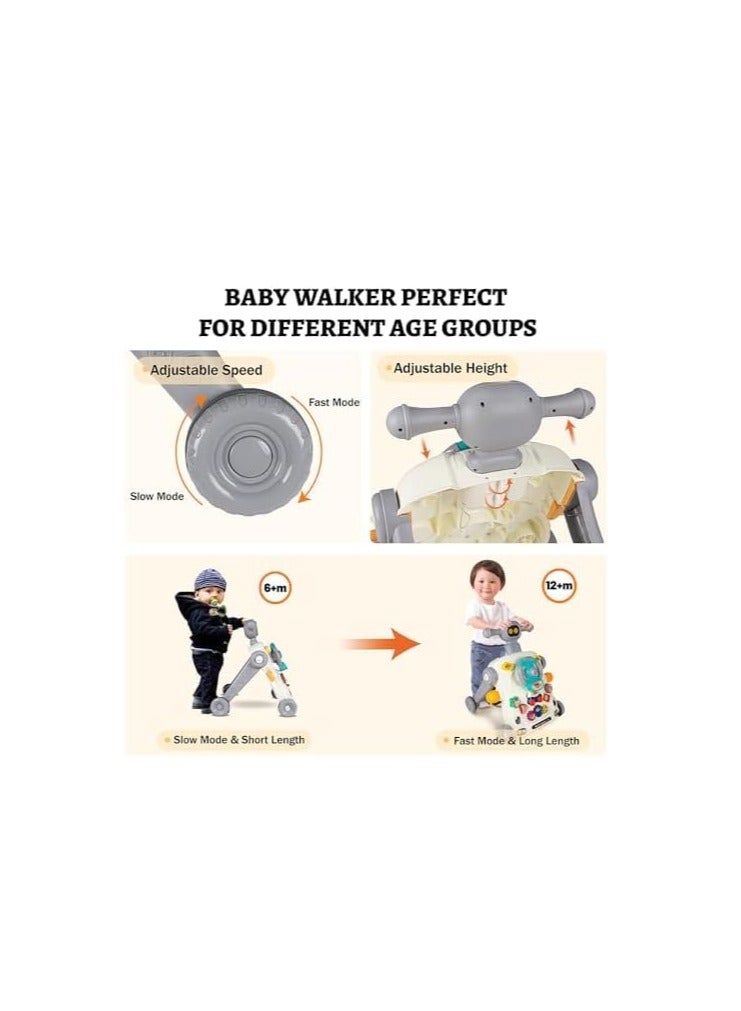ممز بلانيت لعبة مشاية للاطفال  6 في 1، مركز أنشطة الجلوس والوقوف، طاولة لعب موسيقية للتعليم المبكر، لعبة لوحة لعب قيادة السيارة للرضع - Image 5