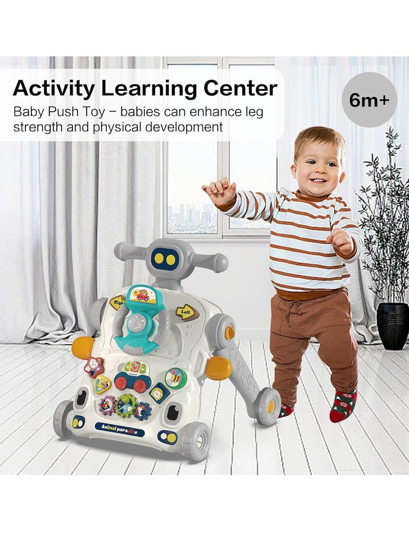 ممز بلانيت لعبة مشاية للاطفال  6 في 1، مركز أنشطة الجلوس والوقوف، طاولة لعب موسيقية للتعليم المبكر، لعبة لوحة لعب قيادة السيارة للرضع - Image 4