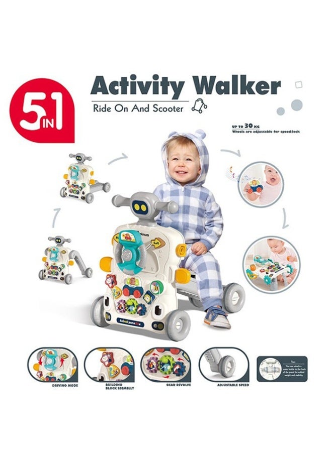 ممز بلانيت لعبة مشاية للاطفال  6 في 1، مركز أنشطة الجلوس والوقوف، طاولة لعب موسيقية للتعليم المبكر، لعبة لوحة لعب قيادة السيارة للرضع - Image 1