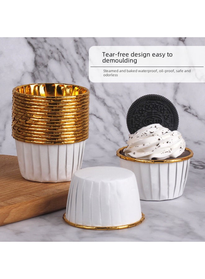 Large Roll-up Cup Flanging Cake Paper Cup Golden Baking Dessert Table Disposable Commercial High Temperature Mafin Cup-Specifications:Laminated; Pure White-50 Pieces - Image 3