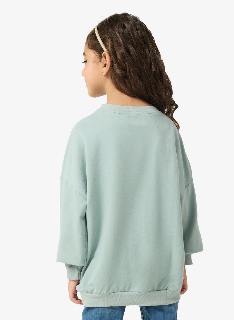 Pinata Embellished Mint Crew Neck Sweatshirt - Image 2