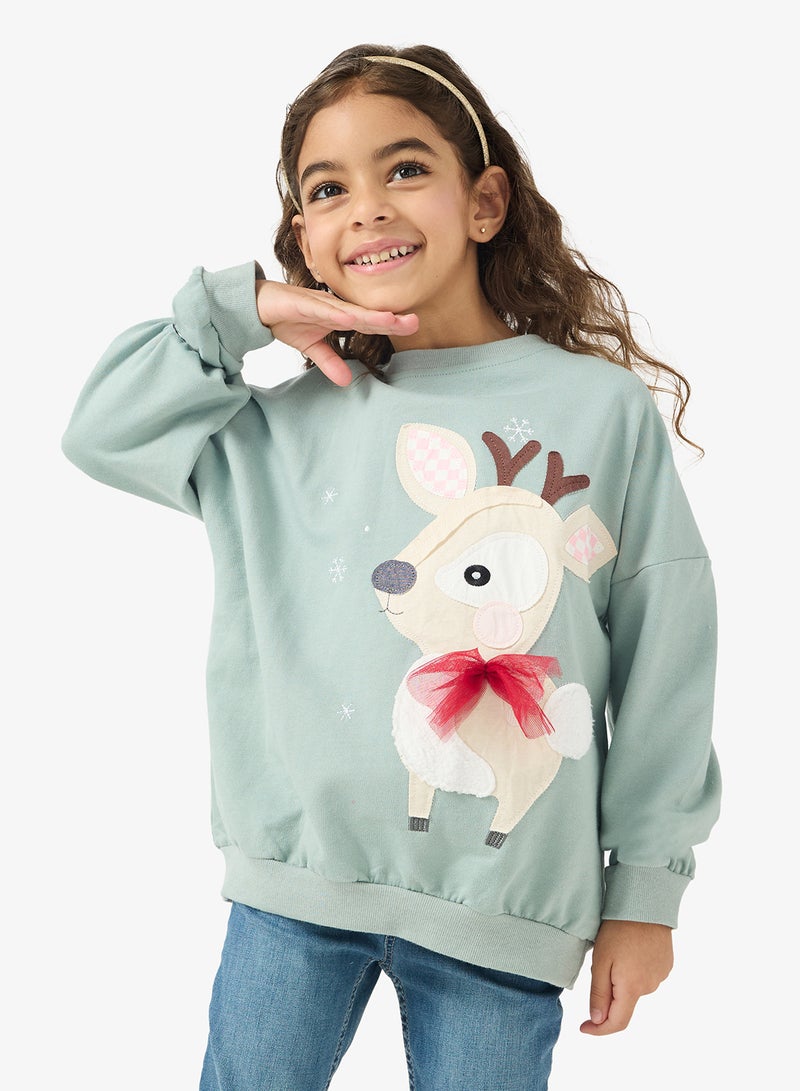 Pinata Embellished Mint Crew Neck Sweatshirt - Image 1