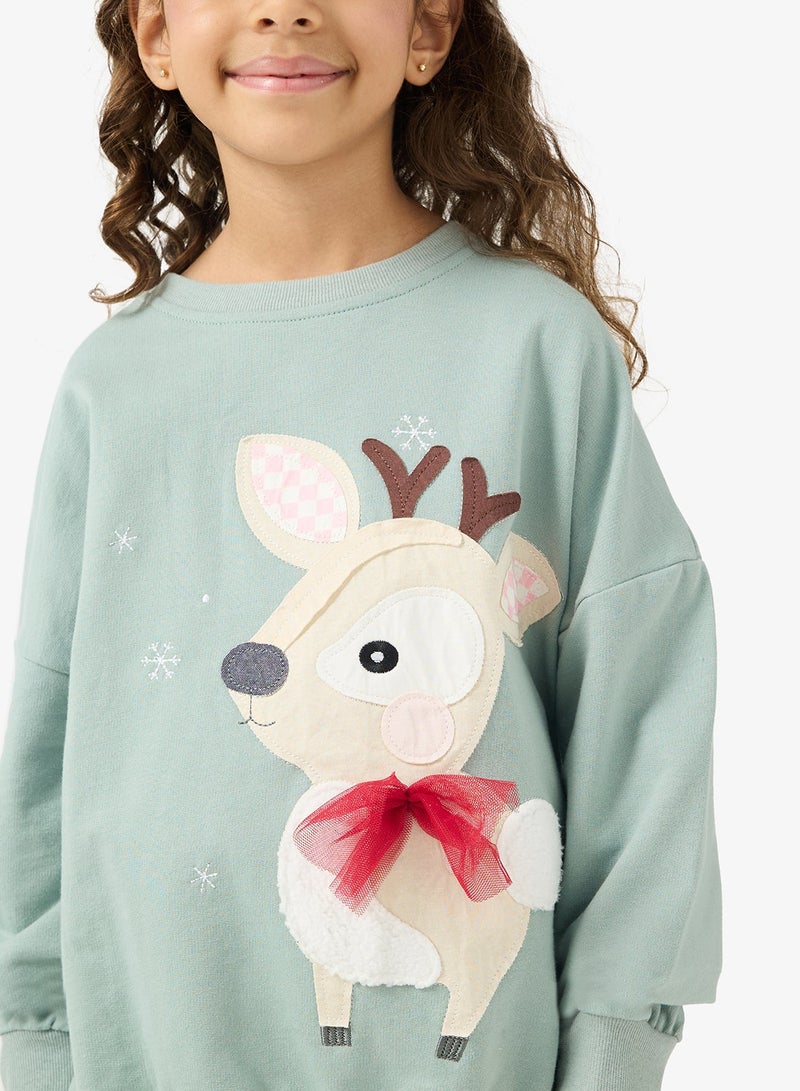 Pinata Embellished Mint Crew Neck Sweatshirt - Image 3