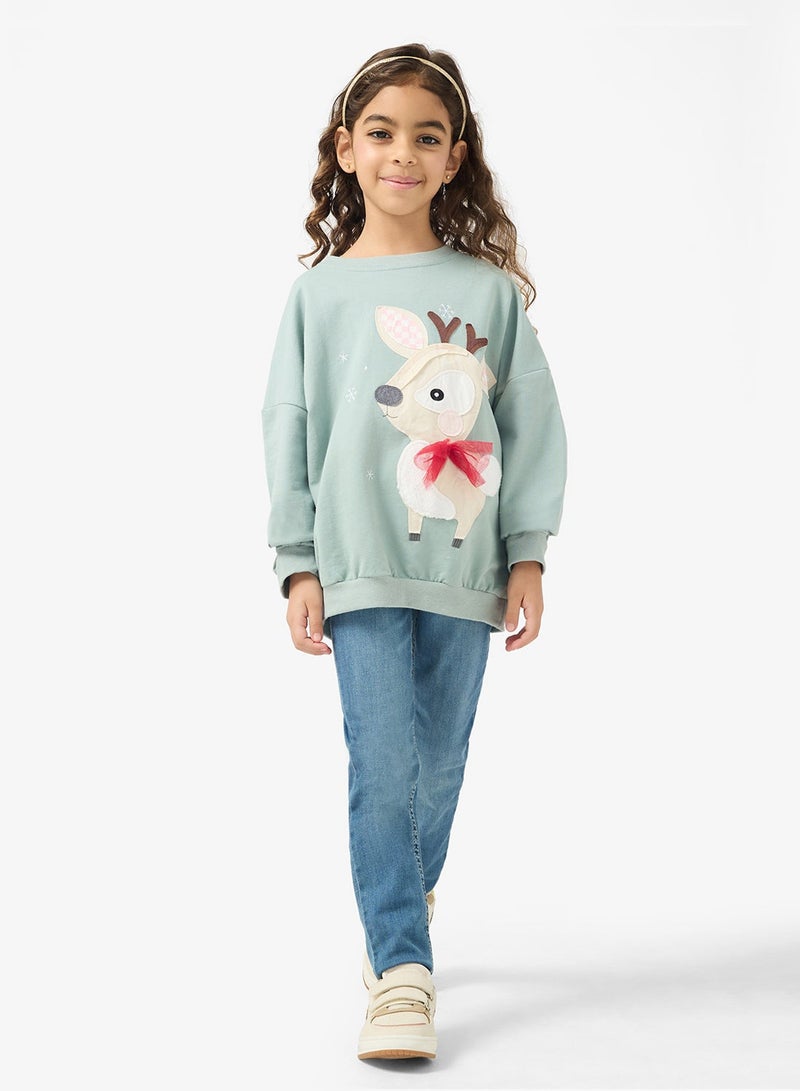 Pinata Embellished Mint Crew Neck Sweatshirt - Image 4