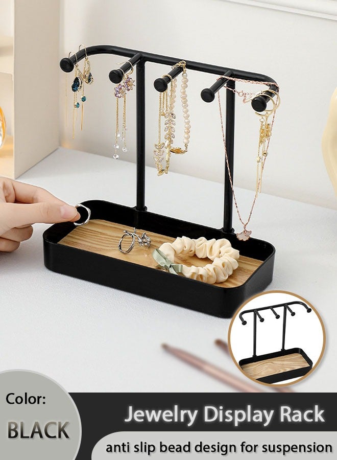 Multifunctional Jewelry Rack, Detachable Non-Slip Vertical Jewelry Display Stand, Large Capacity Heightened Tray, Practical Wooden Board Earring Necklace Ring Storage Rack For Home (Black) - Image 1