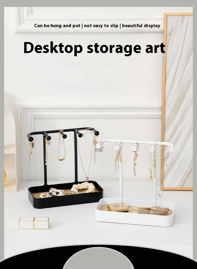 Multifunctional Jewelry Rack, Detachable Non-Slip Vertical Jewelry Display Stand, Large Capacity Heightened Tray, Practical Wooden Board Earring Necklace Ring Storage Rack For Home (Black) - Image 2