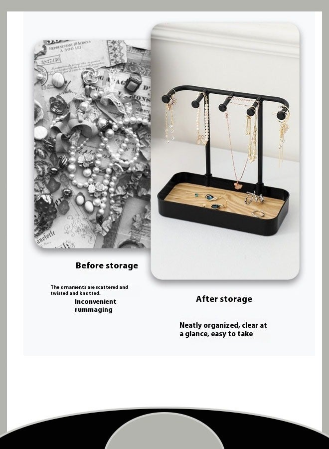 Multifunctional Jewelry Rack, Detachable Non-Slip Vertical Jewelry Display Stand, Large Capacity Heightened Tray, Practical Wooden Board Earring Necklace Ring Storage Rack For Home (Black) - Image 3