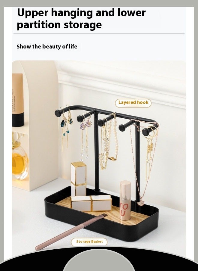 Multifunctional Jewelry Rack, Detachable Non-Slip Vertical Jewelry Display Stand, Large Capacity Heightened Tray, Practical Wooden Board Earring Necklace Ring Storage Rack For Home (Black) - Image 4