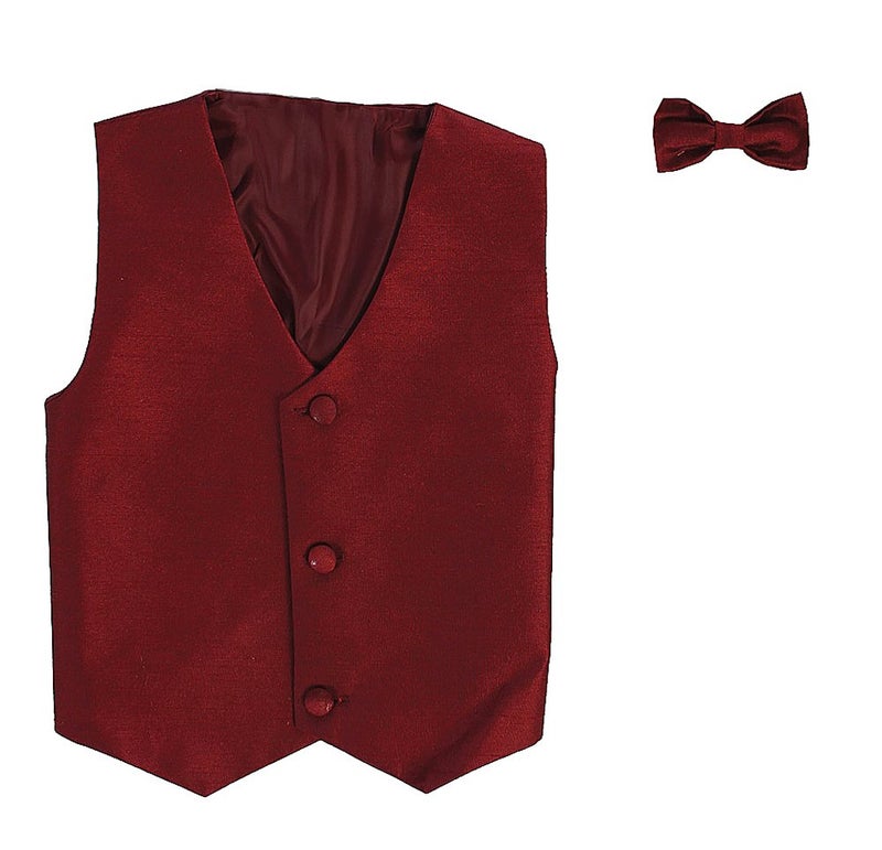 Lito Vest and Clip On Boy Bowtie set - BURGUNDY - 8/10 - Image 1